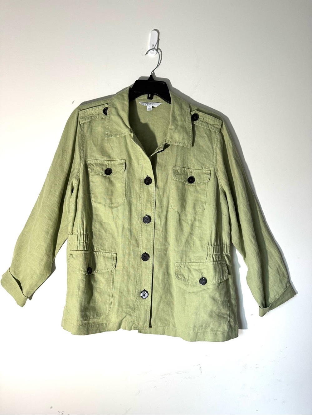 Relativity Green Linen Utility Jacket Button Up Sz 2X NEW